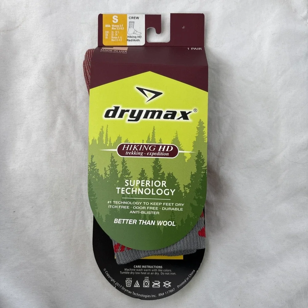 Drymax Hiking HD Crew Socks Red/Anth Small Woman 5-7 Men 3.5-5.5‎ Trekking